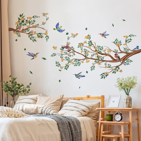 Aquarell Osmanthus Zweige Vögel Wandaufkleber Abnehmbare Vinyl Decals Für Wohnzimmer Schlafzimmer Home Decor Floral Wall Art