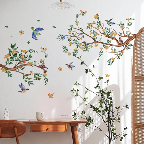 Aquarell Osmanthus Zweige Vögel Wandaufkleber Abnehmbare Vinyl Decals Für Wohnzimmer Schlafzimmer Home Decor Floral Wall Art