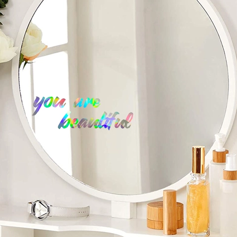 Adesivo Specchio Citazione Ispiratrice Olografico Laser You Are Beautiful Scritta Decalcomania Autoadesiva Arredamento Iridato