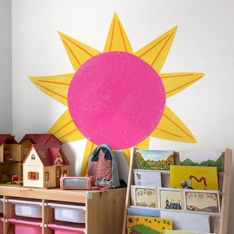 Adesivo Parete PVC Forma Sole Autoadesivo Impermeabile Senza Bordi Bianchi Decorazione Cameretta Bambini Nordico Cartoon