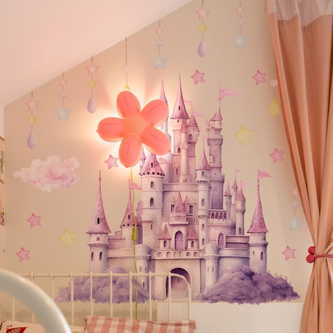 Pegatinas De Pared De Castillo En Acuarela Cuento De Hadas Estrella Nube PVC Calcomanías Para Dormitorio De Niñas Niños