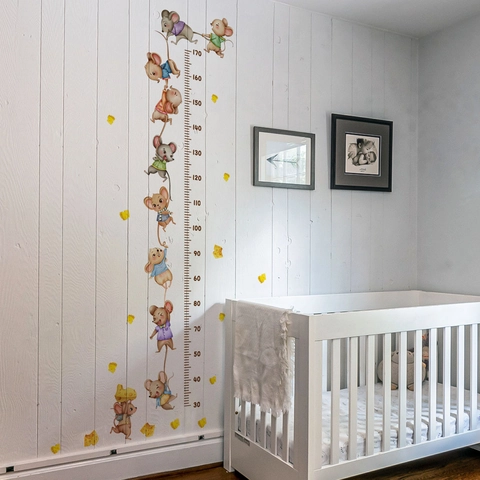 Cartoon Animals Construction Crane Height Chart Wall Stickers Self Adhesive PVC Decorative Growth Ruler For Nursery Kids Room