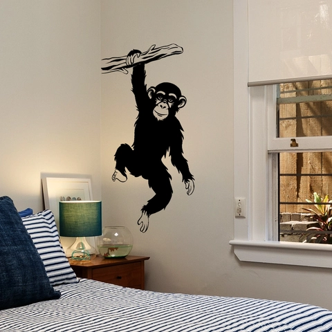 Sticker Mural Gorille Silhouette Noire PVC Amovible Auto-Adhésif Chimpanzé Banane Décor Pour Chambre Enfant Chambre