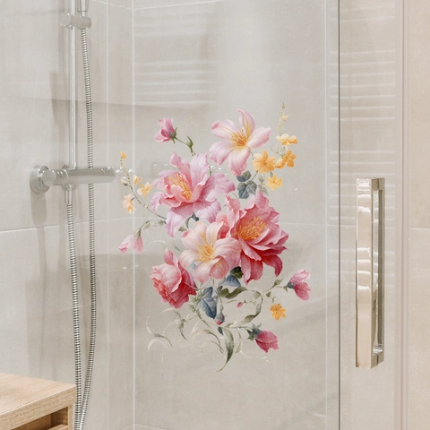 Pfingstrose Blumen Wandaufkleber PVC Von Beiden Seiten Sichtbar Glas Fensteraufkleber Für Badezimmer Haus Deko Handgemalt