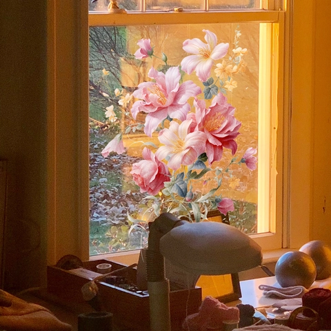 Pfingstrose Blumen Wandaufkleber PVC Von Beiden Seiten Sichtbar Glas Fensteraufkleber Für Badezimmer Haus Deko Handgemalt