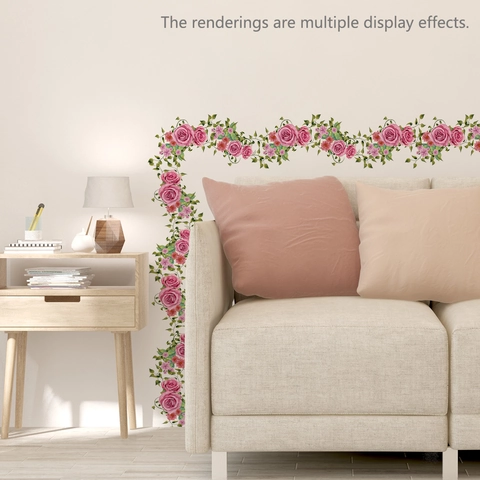 Pink Rose Flower Vine Wall Stickers PVC Self Adhesive Removable Floral Decals For Living Room Bedroom Window Decor