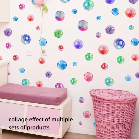 Stickers Muraux Bulles Rondes Aquarelle PVC Colorés Amovibles Autocollants Décoration Chambre Enfant Salon Moderne