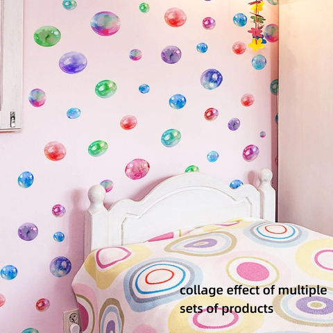 Stickers Muraux Bulles Rondes Aquarelle PVC Colorés Amovibles Autocollants Décoration Chambre Enfant Salon Moderne