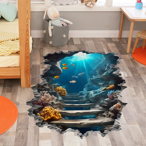 3D Oceaanwereld Muurstickers PVC Waterdicht Diepzee Koraal Vis Verwijderbare Sticker Voor Kinderkamer Home Decor