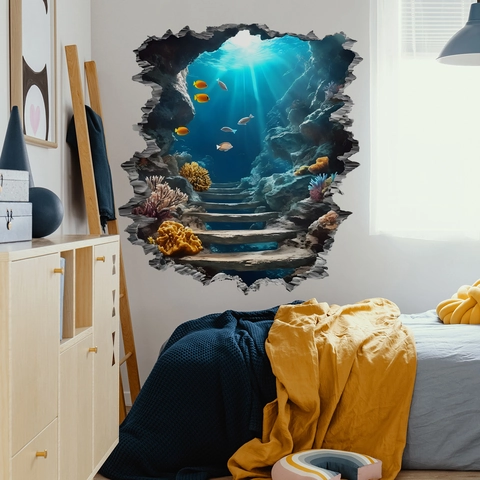 3D Oceaanwereld Muurstickers PVC Waterdicht Diepzee Koraal Vis Verwijderbare Sticker Voor Kinderkamer Home Decor