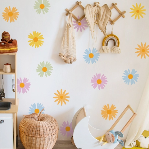 Colorful Daisy Flower Wall Stickers PVC Macaron Floral Removable Decals For Living Room Bedroom Nursery Nordic Decor