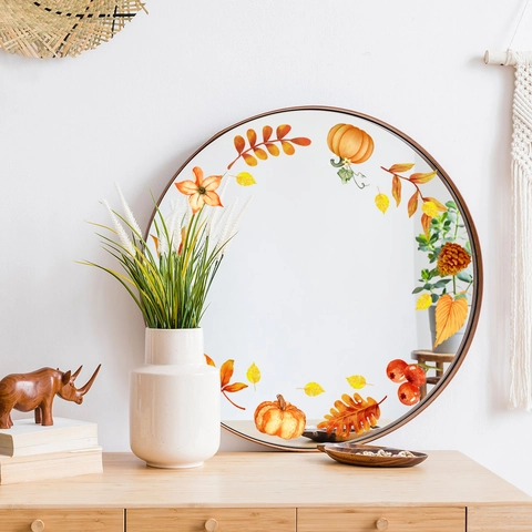 Floral Botanical Wall Stickers PVC Self Adhesive Removable Mirror Decals For Home Glass Decor Autumn Leaves Butterflies Birds