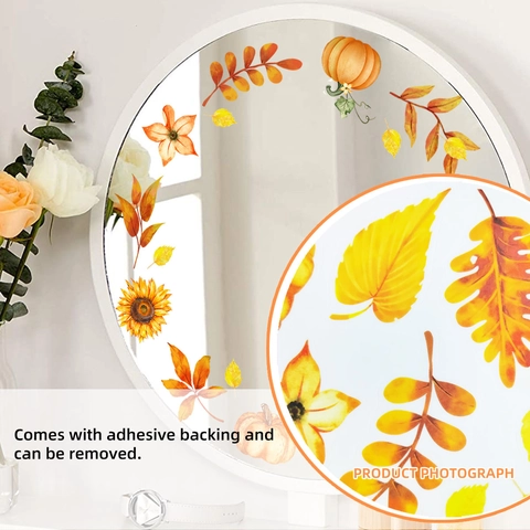 Floral Botanical Wall Stickers PVC Self Adhesive Removable Mirror Decals For Home Glass Decor Autumn Leaves Butterflies Birds