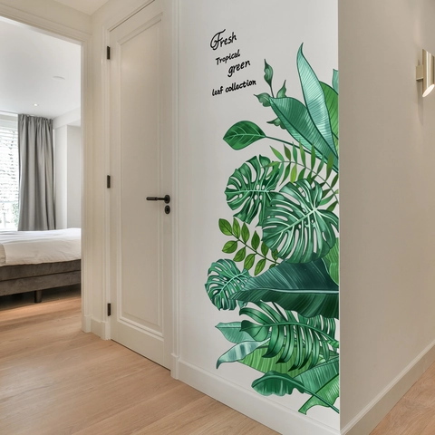 Adesivi Murali Scandinavi Con Foglie Tropicali di Monstera in PVC Impermeabile Autoadesivi per la Decorazione del Bagno di Casa