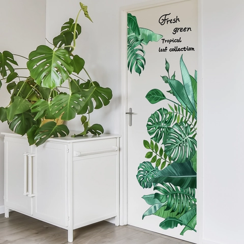 Adesivi Murali Scandinavi Con Foglie Tropicali di Monstera in PVC Impermeabile Autoadesivi per la Decorazione del Bagno di Casa