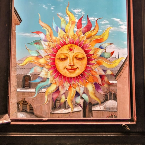 Sun Moon God Vintage Window Stickers PVC Static Glass Clings Bohemian Mystical Tarot Style Home Decorative Decals