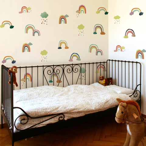 Adesivi Murali Nuvola Arcobaleno Morandi Decalcomanie a Goccia in PVC Rimovibili Arredamento per la Cameretta dei Bambini Casa Sticker