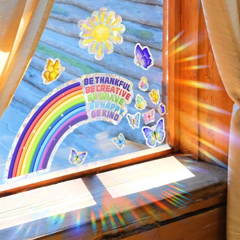 Regenbogen Sonnenfänger Fensteraufkleber Statische Haftung PVC Prisma Schmetterling Aufkleber Für Glas Ästhetik Deko