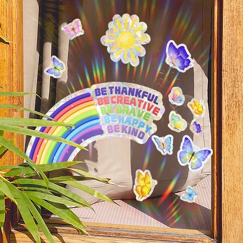 Regenbogen Sonnenfänger Fensteraufkleber Statische Haftung PVC Prisma Schmetterling Aufkleber Für Glas Ästhetik Deko