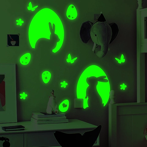 Leuchtende Wandaufkleber PVC Ostern Hase Eier Schmetterling Dekoration Selbstklebend Kinderzimmer Home Decor Cartoon