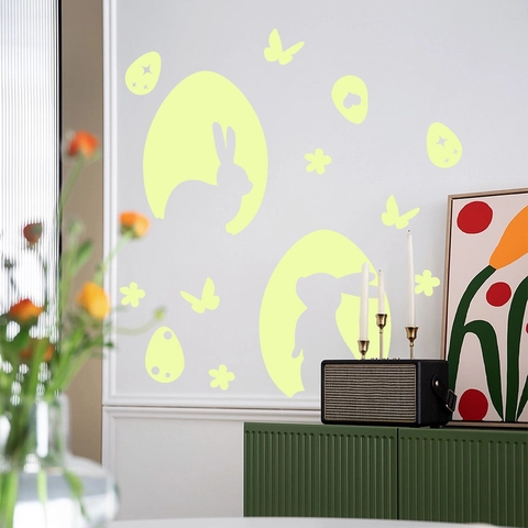 Leuchtende Wandaufkleber PVC Ostern Hase Eier Schmetterling Dekoration Selbstklebend Kinderzimmer Home Decor Cartoon
