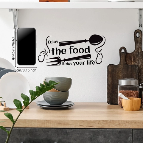 Kitchen Wall Sticker Enjoy The Food Quote Spoon Fork Icons PVC Removable Self Adhesive Dining Room Restaurant Decor Modern