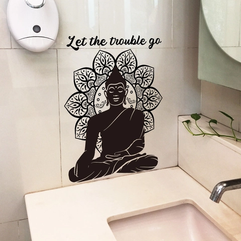 Zen Buddha Mandala Wall Sticker Let The Trouble Go Quote PVC Removable Art Decal For Home Living Room Bedroom Bathroom Office Decor