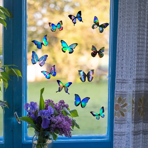 3D Laser Butterfly Wall Stickers Holographic Gradient Waterproof Removable Self Adhesive Home Decor For Bedroom Living Room