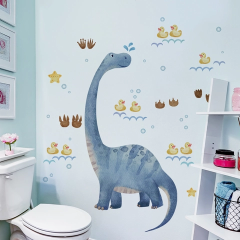 Cartoon Dinosaur And Yellow Duck Bathroom Wall Sticker Waterproof PVC Self Adhesive Decal For Kids Room Nursery Home Decor