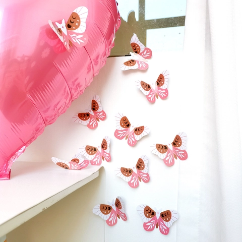3D Butterfly Wall Stickers PVC Bohemian Moon Stars Patterns Pink Dreamy Home Decoration For Bedroom Living Room Nursery