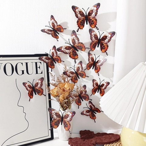 Adesivi Murali Farfalla 3D PVC Texture Marrone Arancione Autunno Ali Doppio Strato Per Soggiorno Camera Da Letto Decor