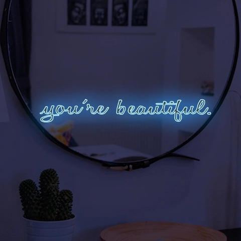 "You're Beautiful" Inspirierender Wandaufkleber Leuchtend Im Dunkeln PVC Wasserdicht Selbstklebend Spiegel Aufkleber Deko