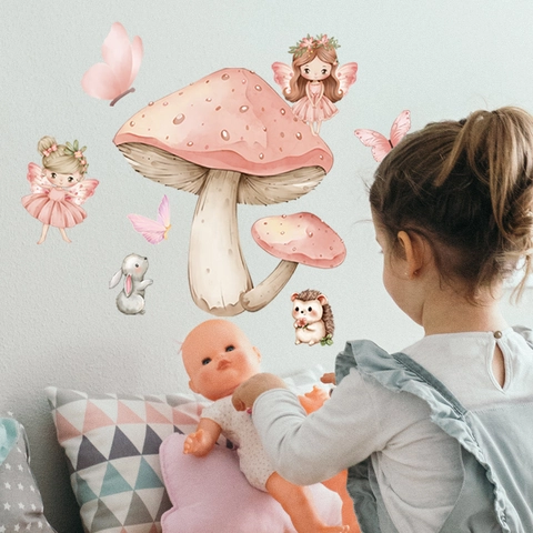 Aquarell Pilz Fee Hase Wandaufkleber Wasserdichte Selbstklebende Vinyl Aufkleber Für Kinderzimmer Schlafzimmer Dekor