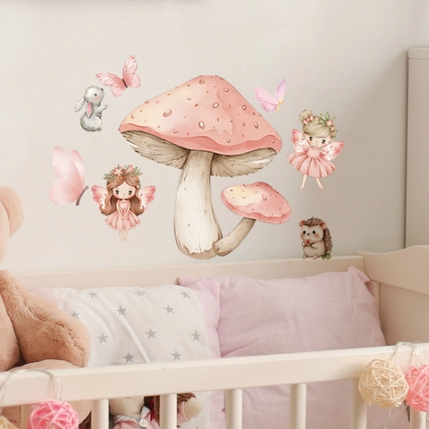 Aquarell Pilz Fee Hase Wandaufkleber Wasserdichte Selbstklebende Vinyl Aufkleber Für Kinderzimmer Schlafzimmer Dekor