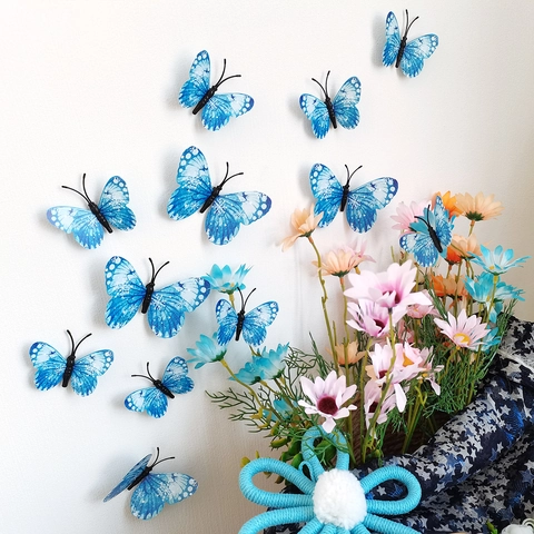 Stickers Muraux Papillon 3D Bleu Motif Flocon De Neige PVC DIY Amovible Salon Chambre Décoration Maison