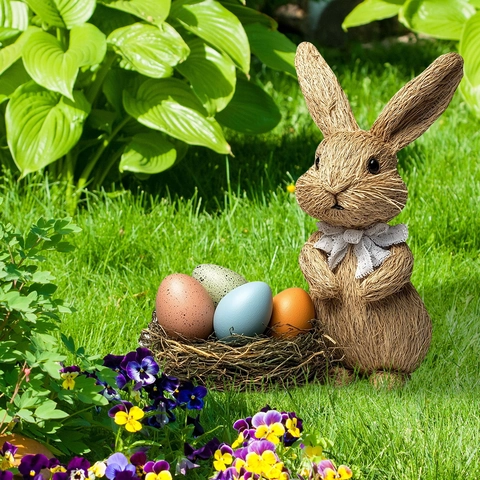 Paletto da Giardino di Pasqua in PVC Coniglio Nido d'Uccello Con Uova Colorate Decorazione per Cortile Esterno Stile Pastorale