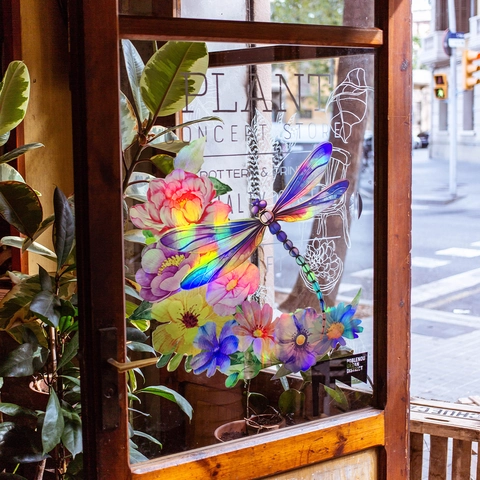 Laser Holographic Iridescent Dragonfly Flower Wall Sticker Decal Waterproof PVC Window Glass Door Laptop Decor Mural
