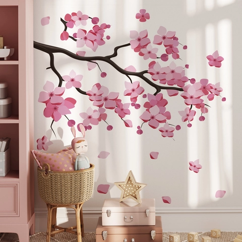 Pink Peach Blossom Tree Branch Wall Sticker Removable Waterproof PVC Floral Mural For Bedroom Living Room Home Decor