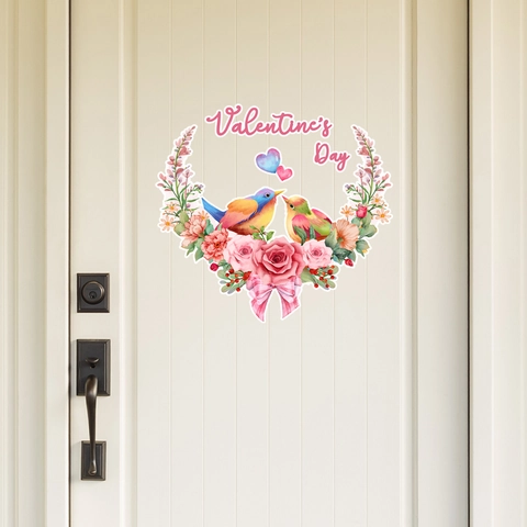 Adesivi Murali San Valentino PVC Gnomo Uccelli Cuore Corona Di Fiori Decalcomanie Per Porte Decorazione Romantica
