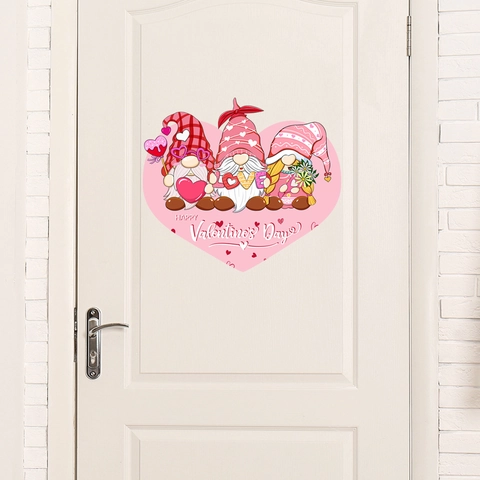 Adesivi Murali San Valentino PVC Gnomo Uccelli Cuore Corona Di Fiori Decalcomanie Per Porte Decorazione Romantica