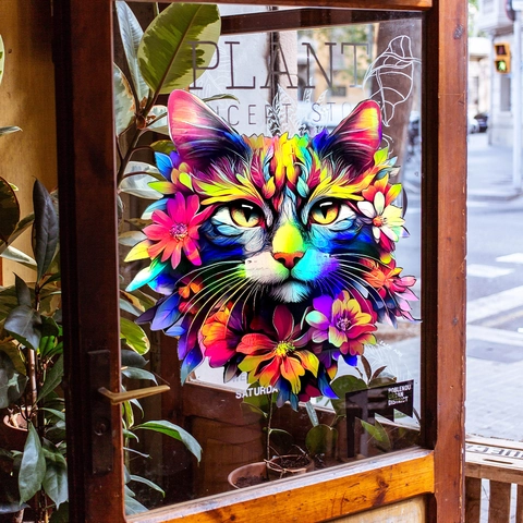 Laser Holographische Katze Kopf Blume Wandtattoo PVC Künstlerisch Verlauf Laptop Aufkleber Auto Fenster Aufkleber Deko