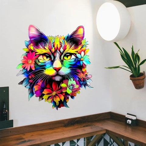 Laser Holographische Katze Kopf Blume Wandtattoo PVC Künstlerisch Verlauf Laptop Aufkleber Auto Fenster Aufkleber Deko