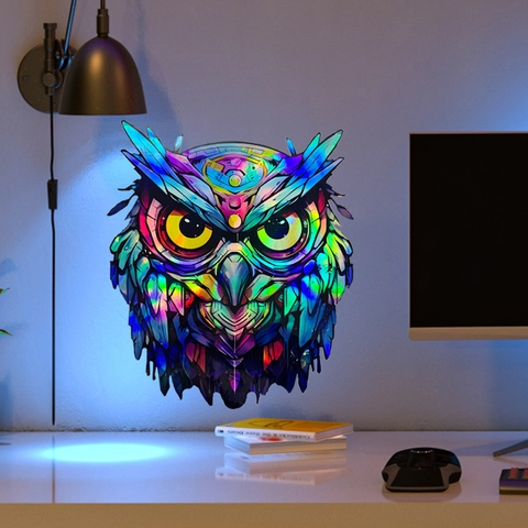 Holographic Laser Owl Wall Sticker Rainbow Gradient Cyberpunk Aesthetic Decal For Laptop Car Window Home Decor
