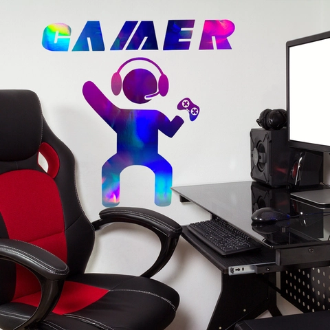 Laser Holographic Gamer Wall Sticker Color Changing Gaming Controller Decal For Bedroom Game Room Decor Teen Gift Decal