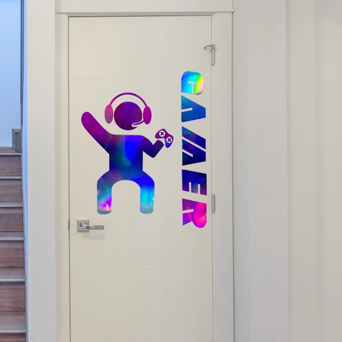 Pegatina De Pared Gamer Calcomanía De Mando Láser Holográfica Degradado Impermeable Decorativa Para Dormitorio Sala De Juegos