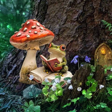 Creative Frog Reading Under Mushroom Garden Stake Yard Decor Flat Waterproof Plastic Outdoor Courtyard Ornament Novelty