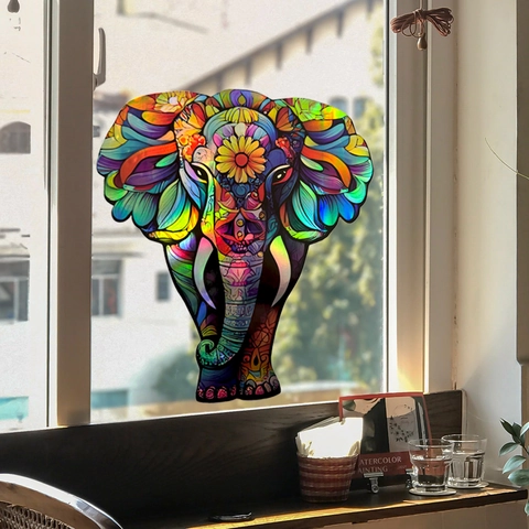 Pegatina De Pared De Elefante Holográfica Láser Degradado Colorido Impermeable PVC Autoadhesivo Decoración Hogar Mandala