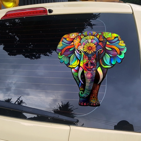 Pegatina De Pared De Elefante Holográfica Láser Degradado Colorido Impermeable PVC Autoadhesivo Decoración Hogar Mandala
