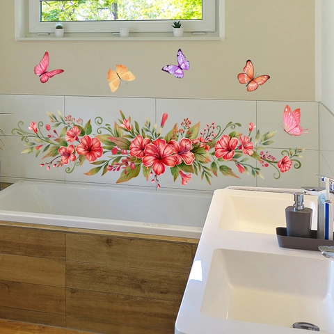 Flower Butterfly Window Sticker Double Sided Visible PVC Waterproof Self-Adhesive Wall Decal For Glass Door Home Decor