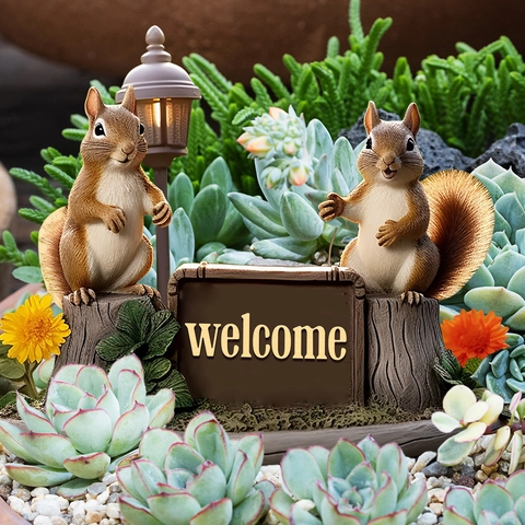 Squirrel Welcome Garden Stake PVC Plastic Decorative Sign For Outdoor Yard Lawn Potted Plants Pastoral Style Garden Ornament